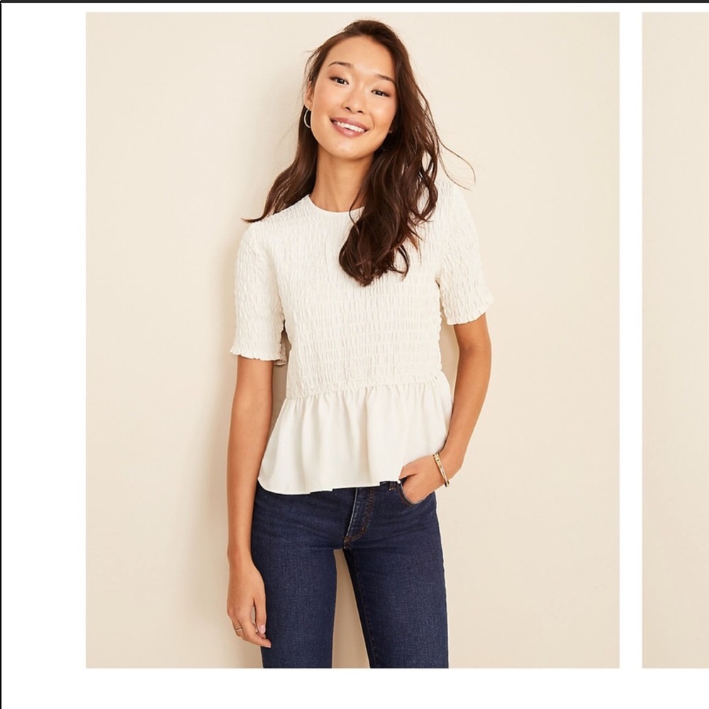 Ann Taylor Cream Smocked Top Shirt